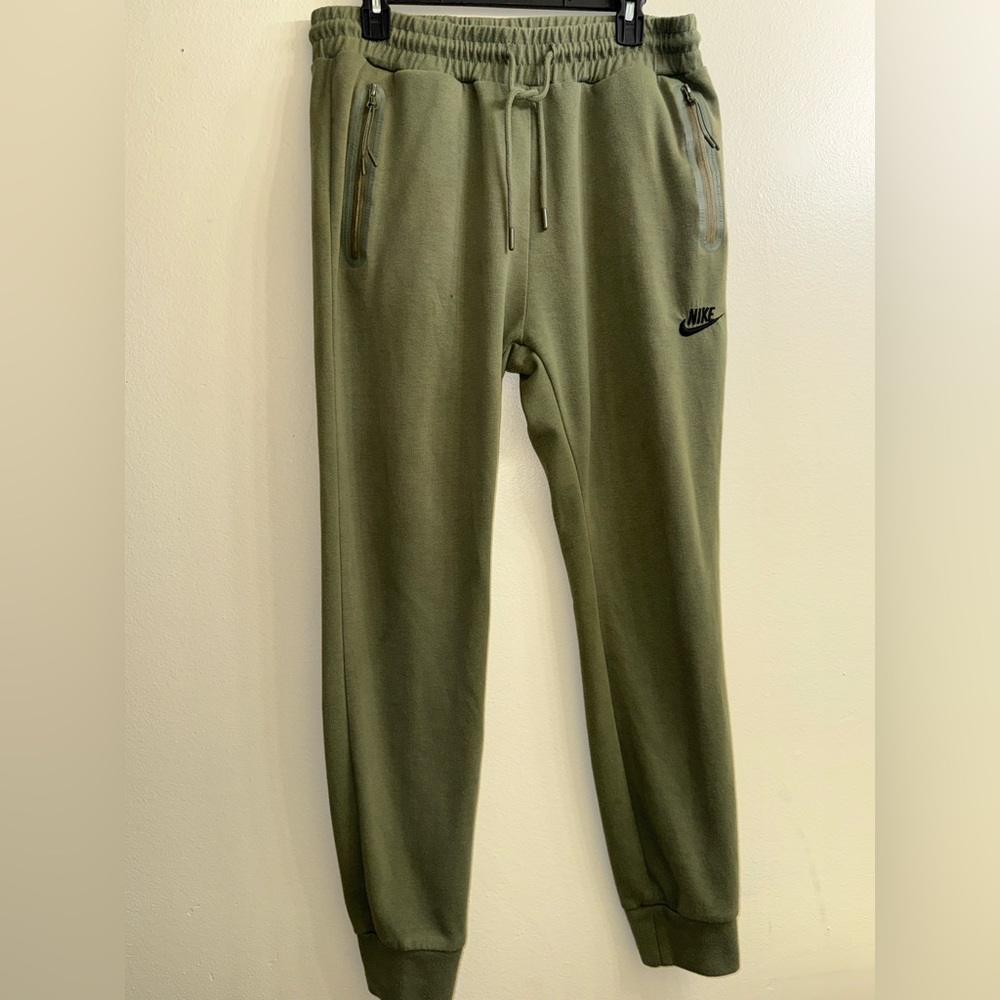 Nike Olive Green Joggers Zipper‎ Pockets Tapered Sweatpants Size L